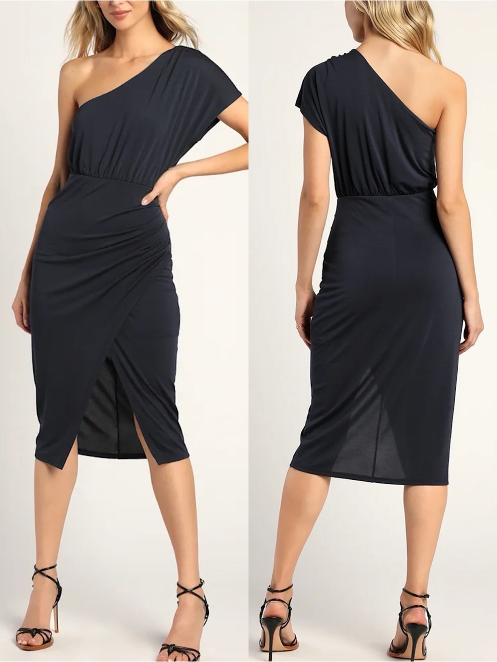 Lulus | Raise a Glass Washed Black One-Shoulder Midi Dress